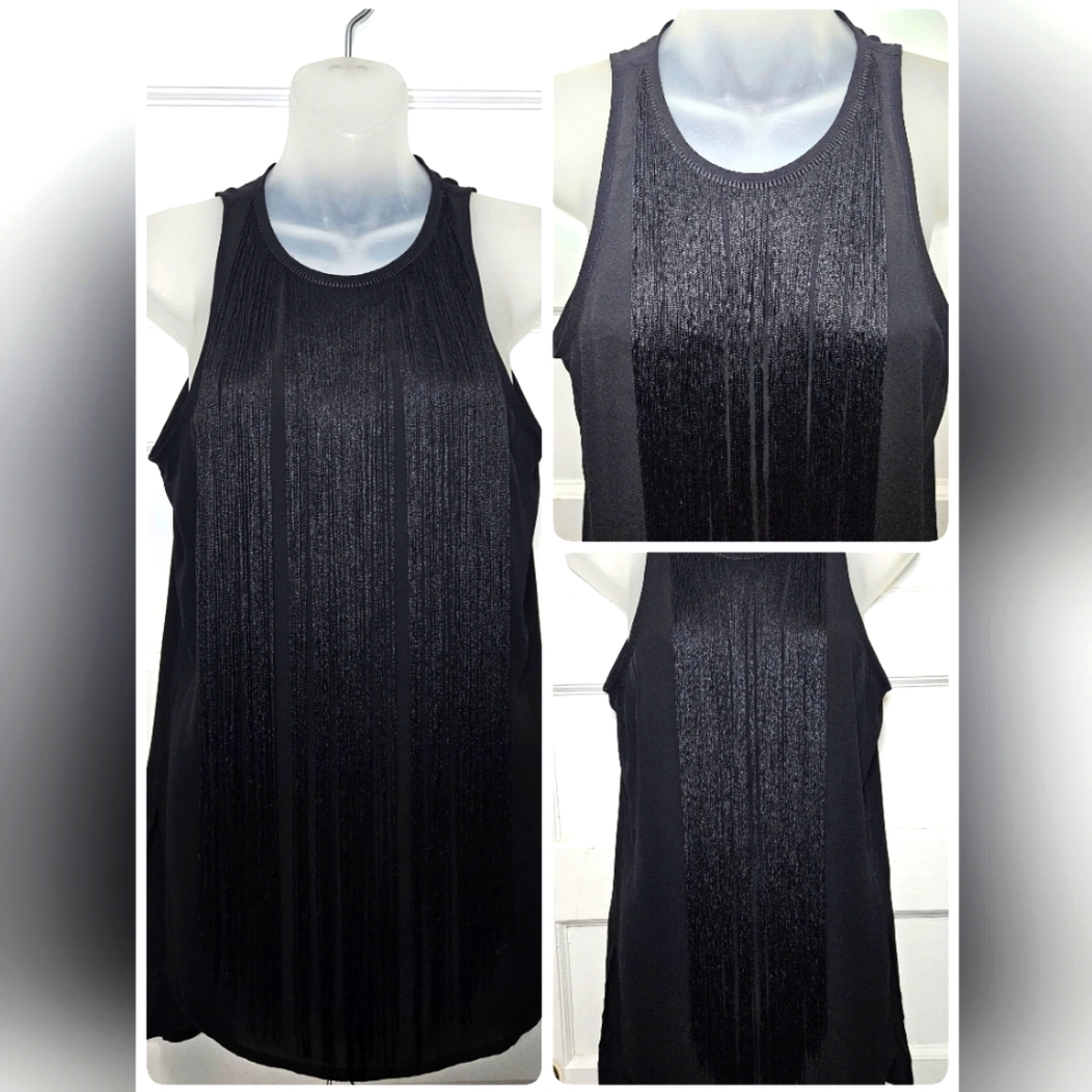 Express Black Tunic Tank with Long Black Fringe Sz XS